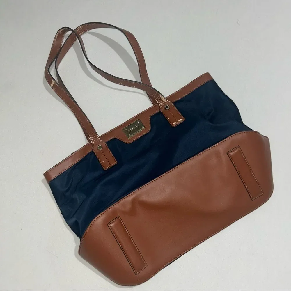 Calvin Klein Navy Blue & Brown Leather Purse​​ - Picture 3 of 11